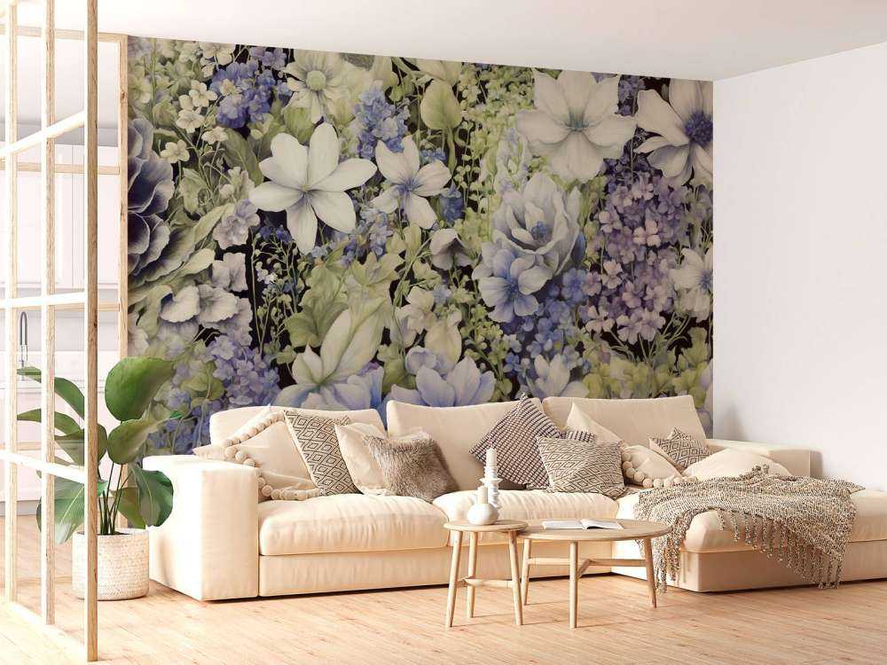 Festival de fleurs sans couture - bleu