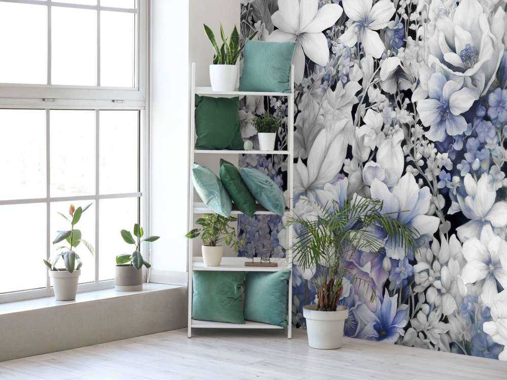 Festival des fleurs sans couture - bleu foncé