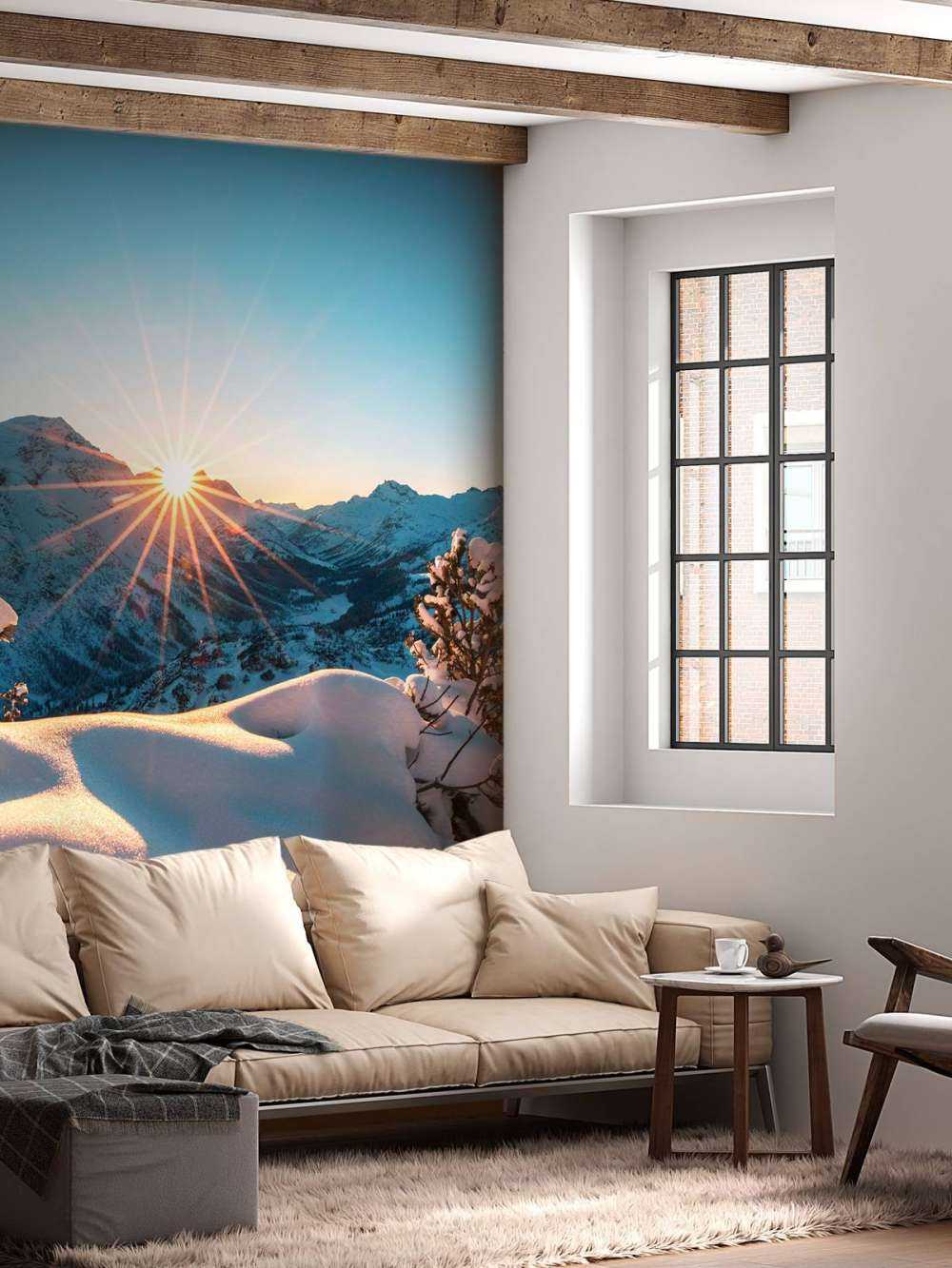 Soleil du matin sur une vallée enneigée