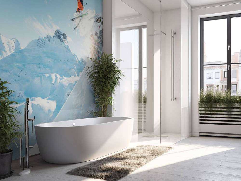 Saut dans un paysage montagneux enneigé