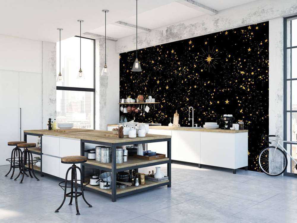 Pluie d'étoiles dorées sur fond noir