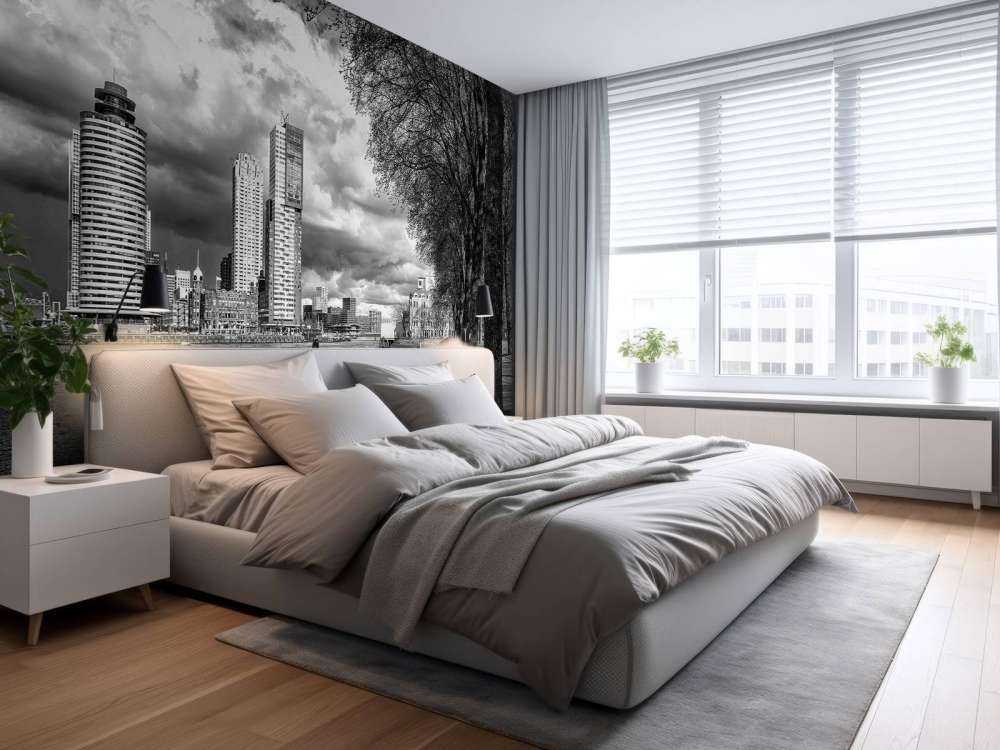 Ciel de nuit en noir et blanc depuis le quai