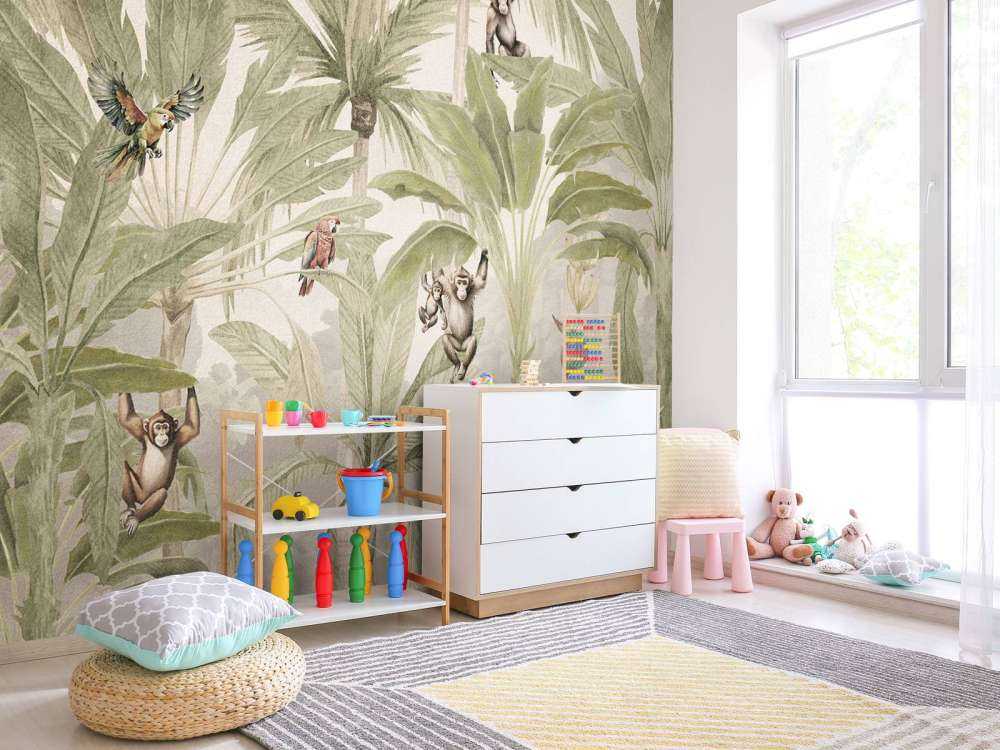 Jungle avec singes et perroquets