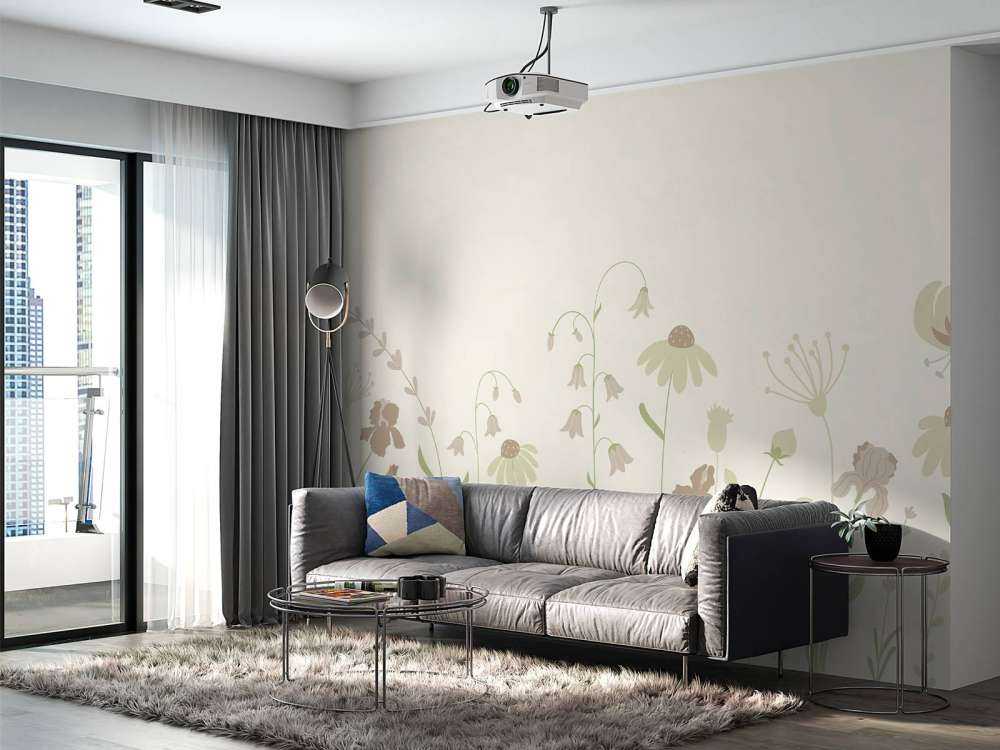 Champ de fleurs haut beige avec vieux rose