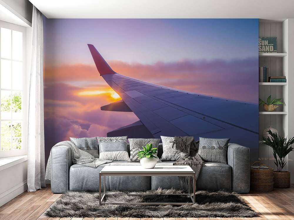 Aile d'avion dans les nuages