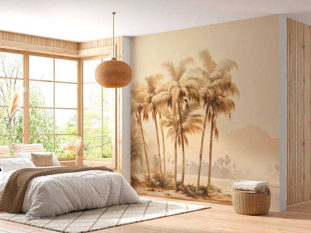 Golden desert palm tree oasis watercolor