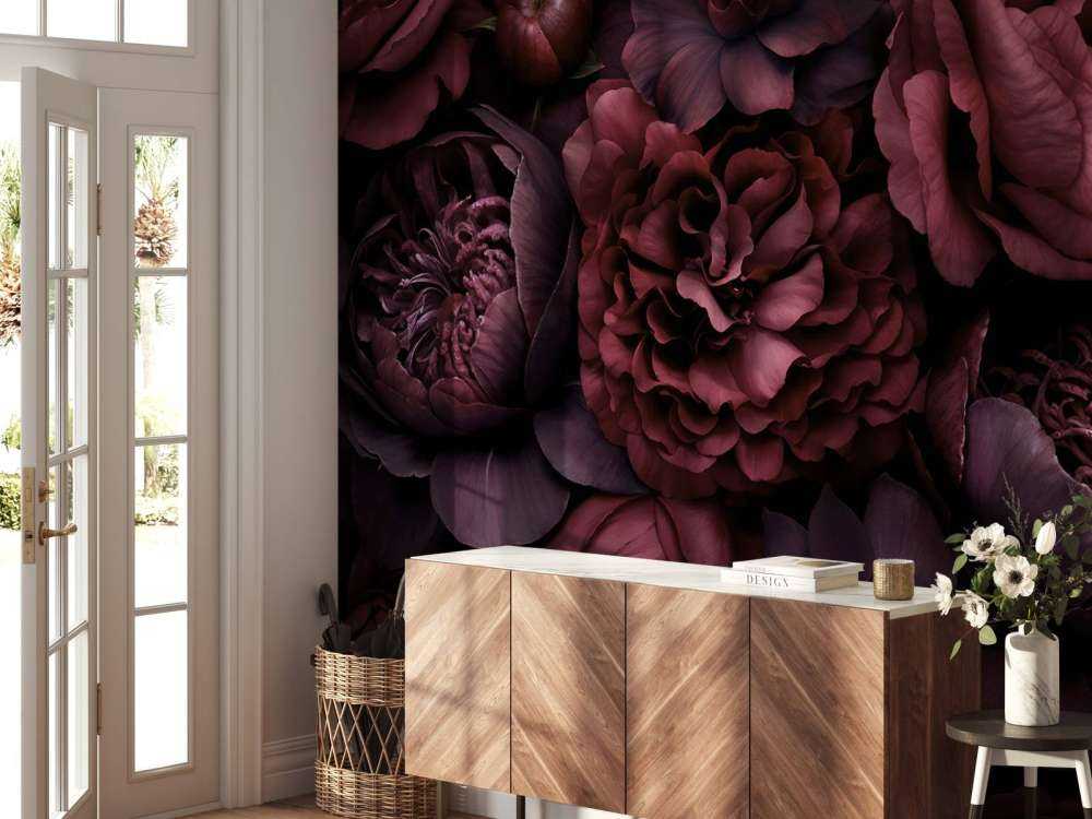 Victorian grandeur large flowers burgundy red