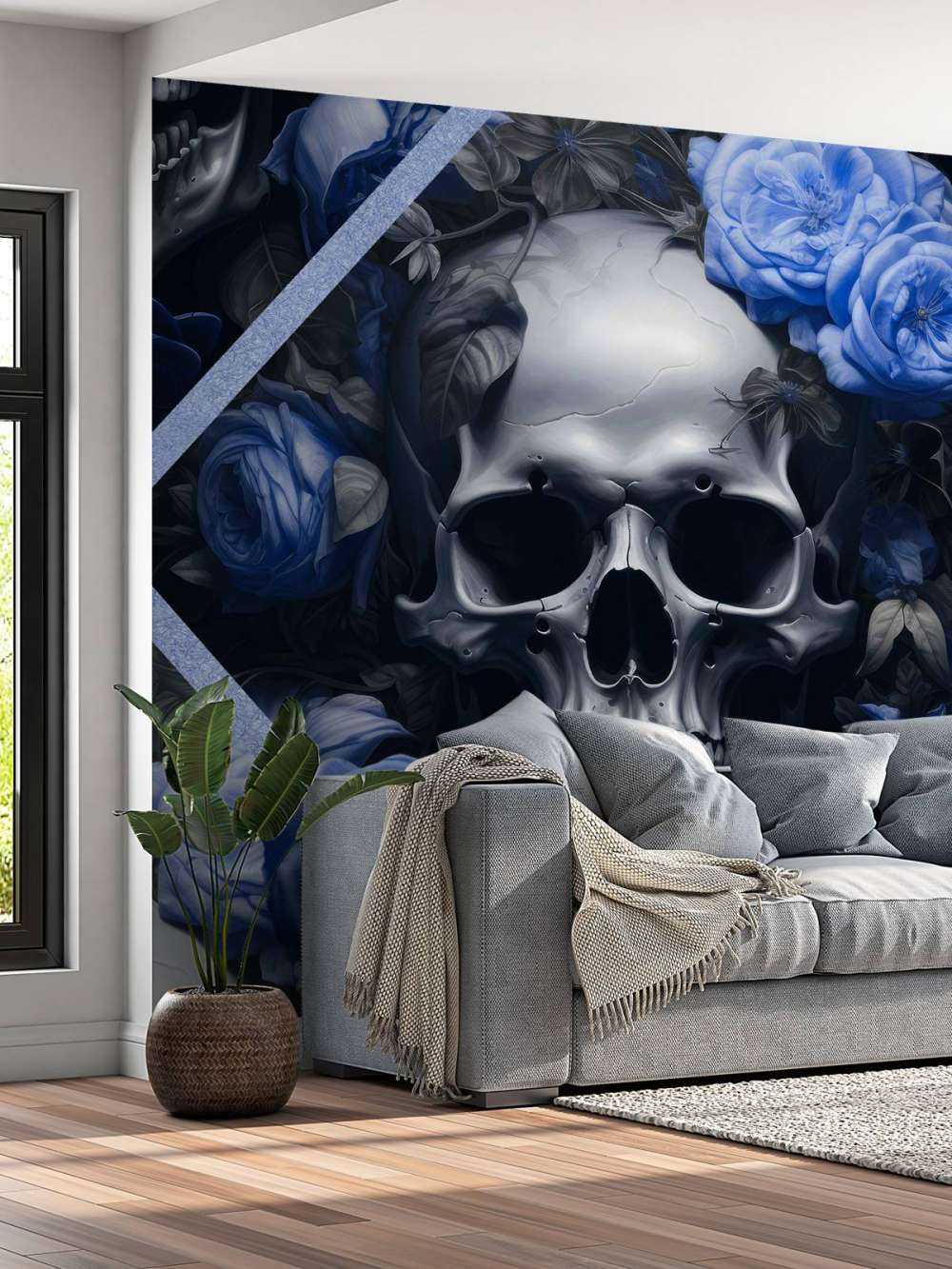 Skulls and roses gothic romance elegance blue