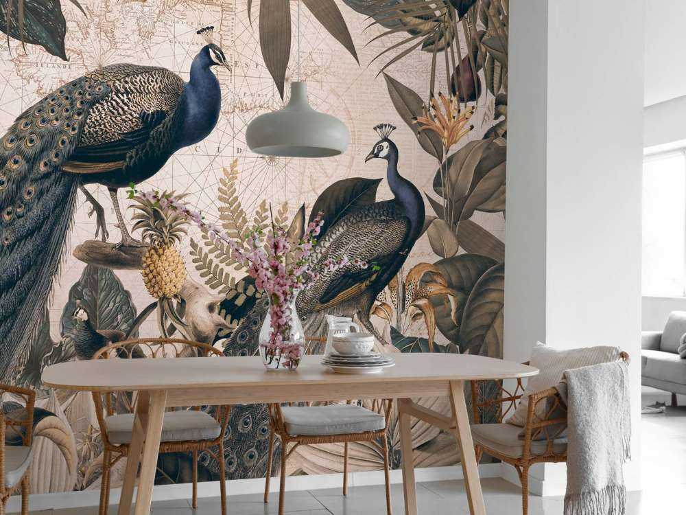Rêverie vintage paon bleu beige