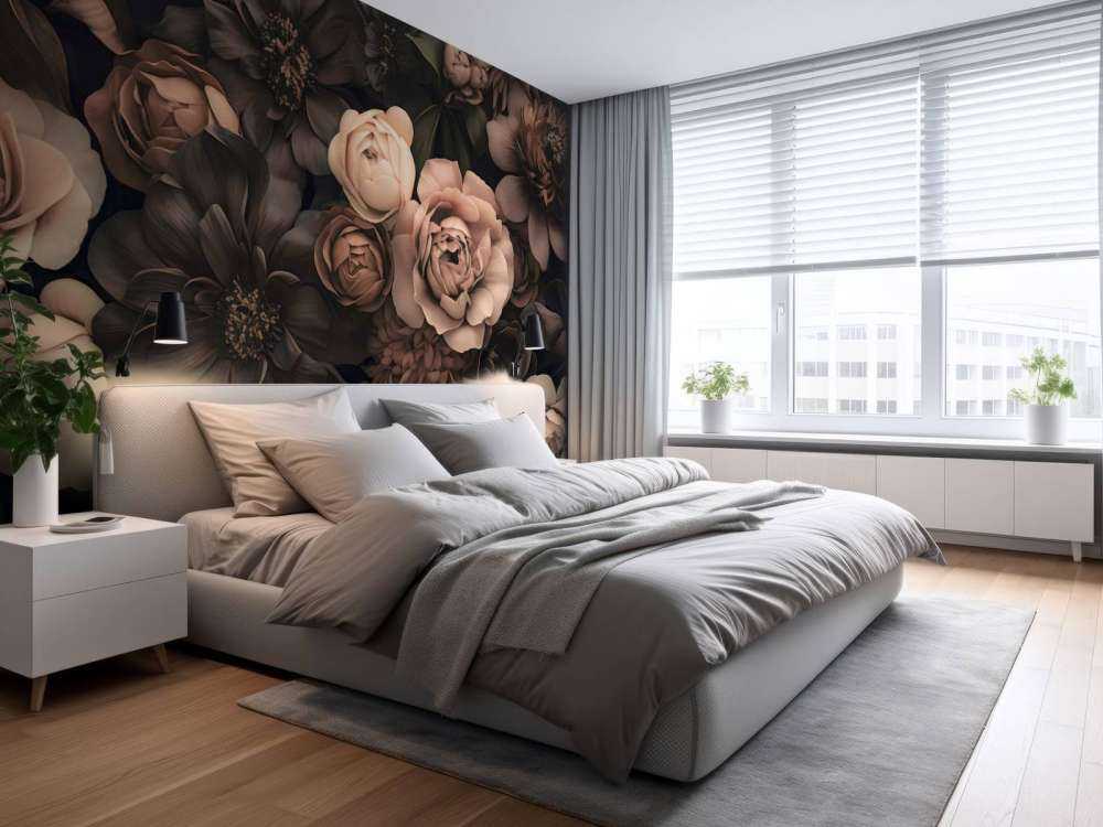 Fleurs baroques opulentes, art botanique sombre, blush et brun
