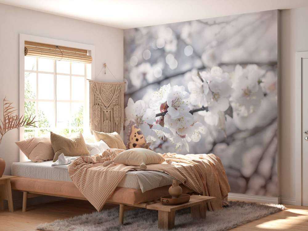 Papillon et fleurs blanches