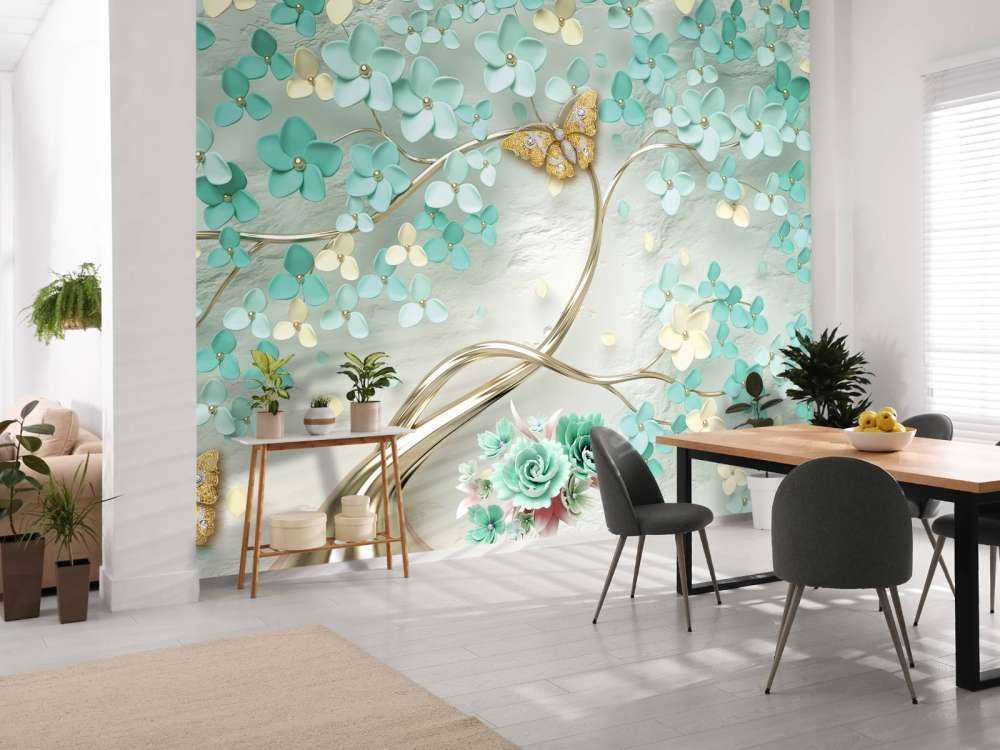 Arbre fantaisie doré avec des fleurs vertes