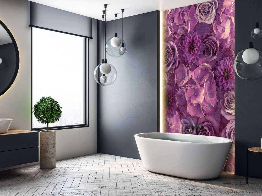 Hortensias mauves, roses et dahlias