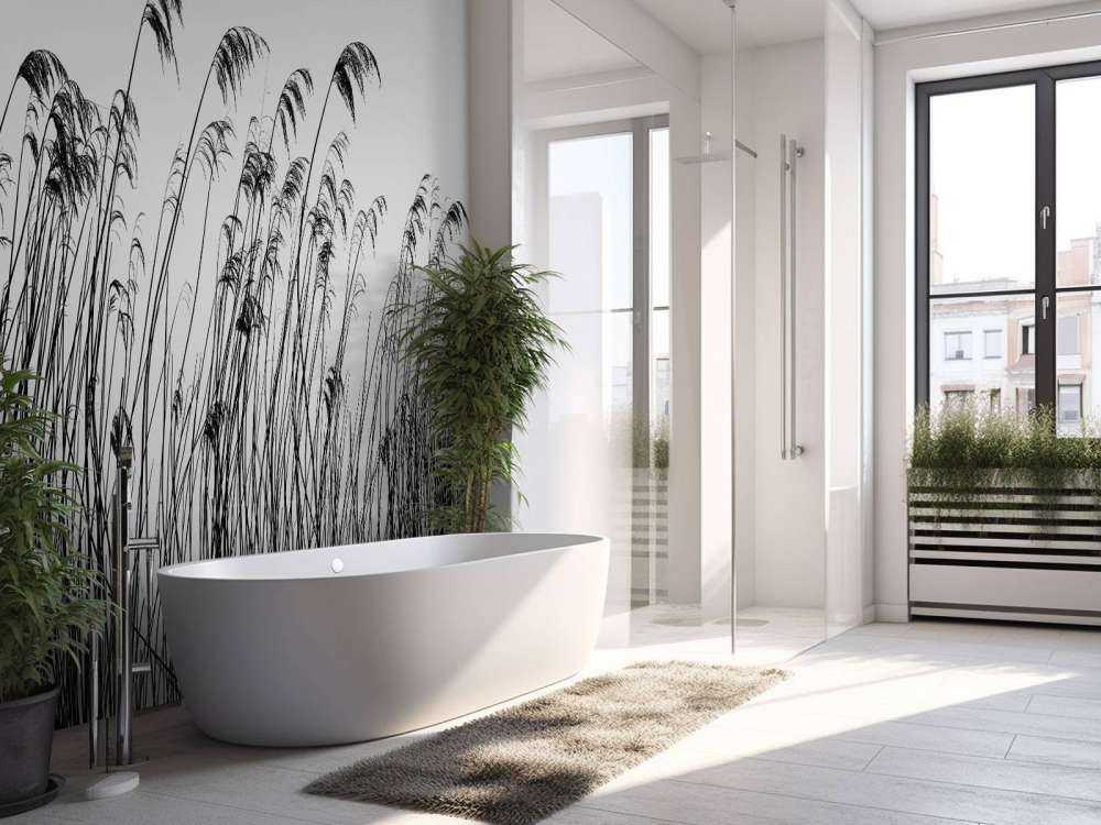 Roseau au bord de l'eau en noir et blanc