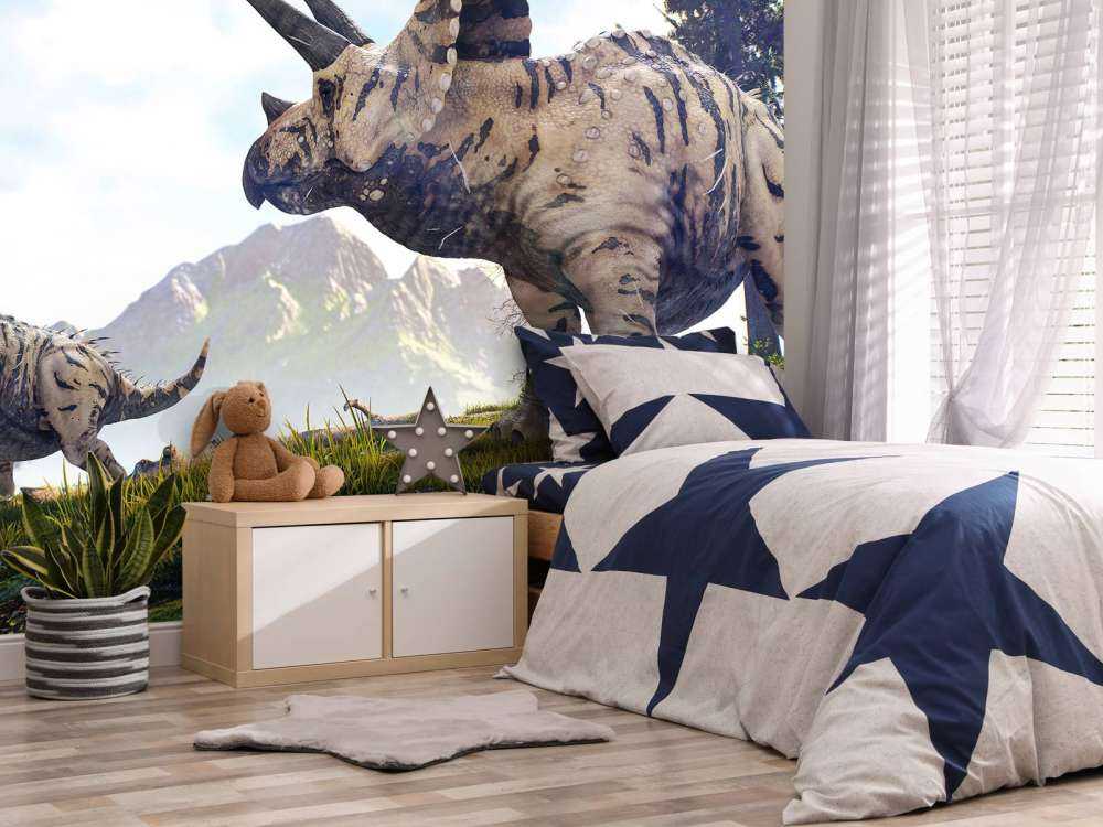 Dinosaures se promenant dans la campagne