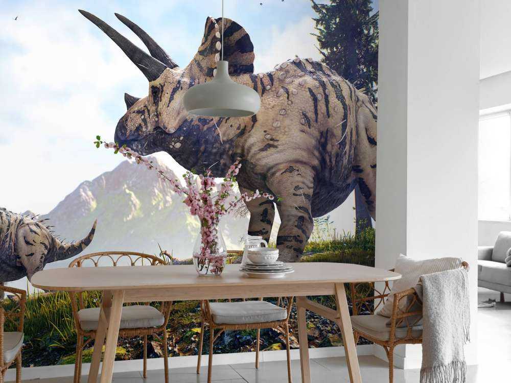 Dinosaures se promenant dans la campagne