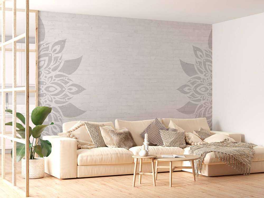 Mandala gris blanc fleuri