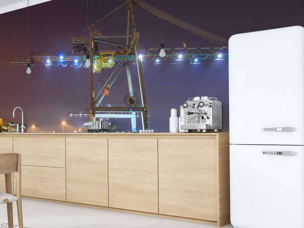 Vue nocturne du port illuminé d'Anvers