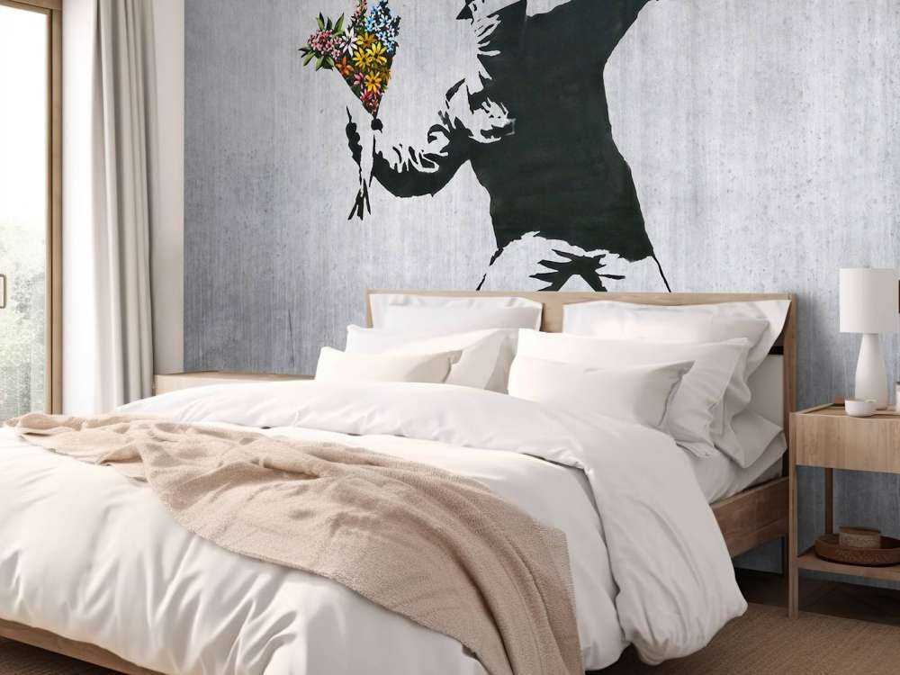 Banksy - Flower thrower, grey concrete
