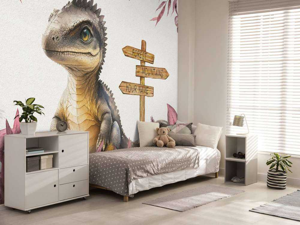 Bébé spinosaure dans la jungle rose