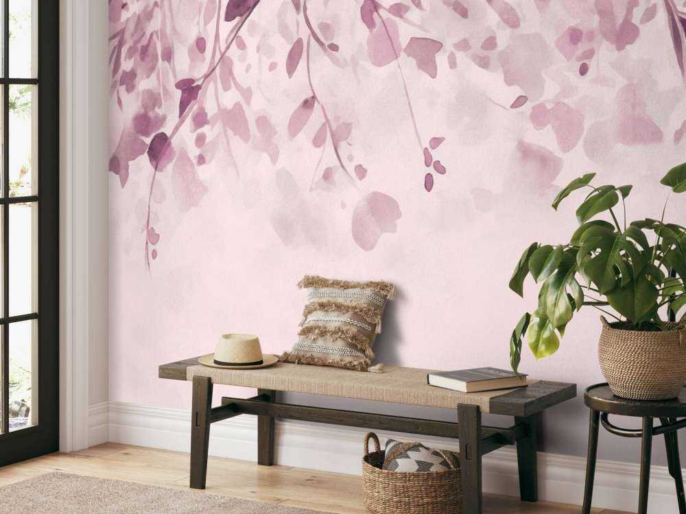 Hanging flowers pastel pink watercolor art