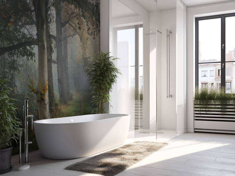 Allée avec des arbres dans le brouillard