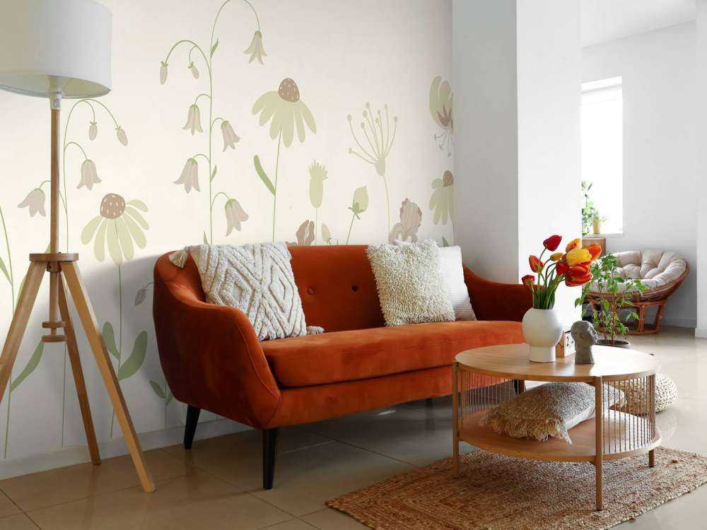 Champ de fleurs haut beige avec vieux rose