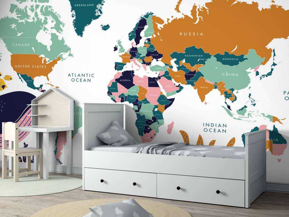 Carte du monde avec animaux de l'océan