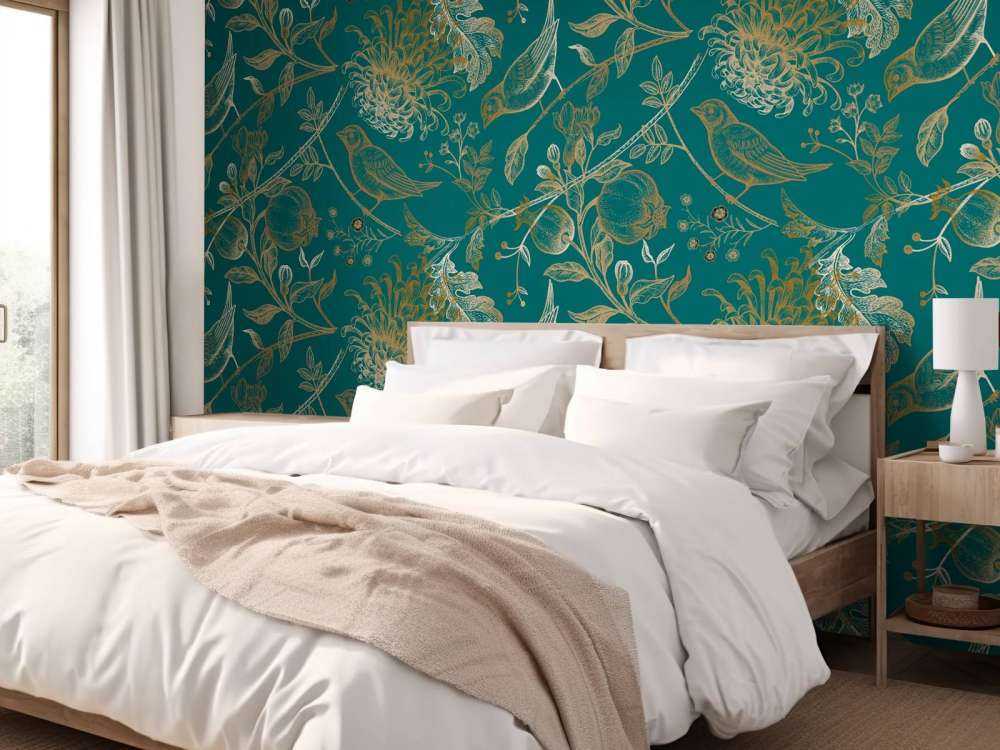 Motif de chrysanthèmes et d'oiseaux