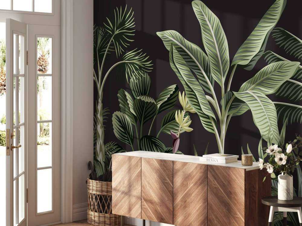 Palmier tropical sur fond sombre