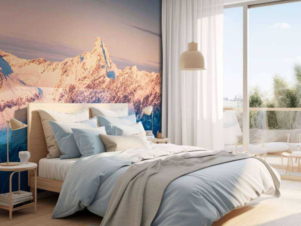 Lumière du soir sur les sommets enneigés.