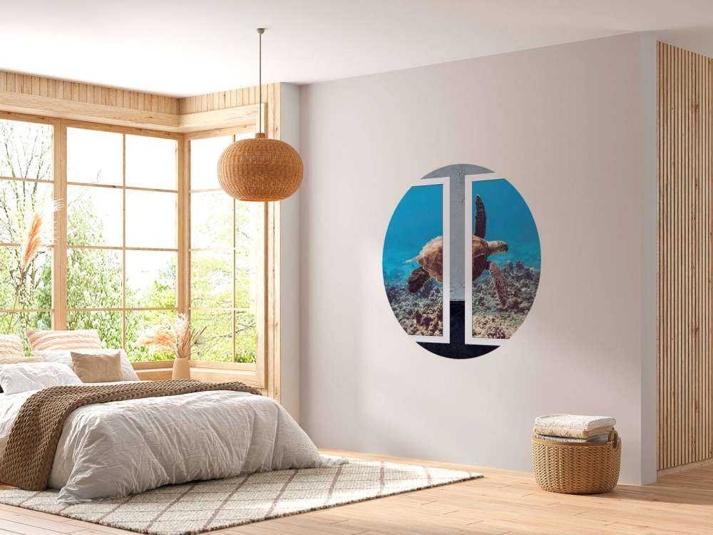 Tortue de mer au-dessus du récif corallien