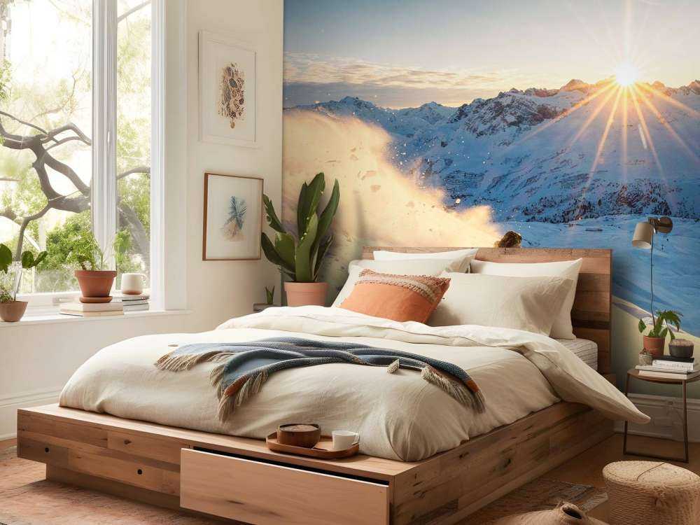 Skier dans un panorama alpin ensoleillé.