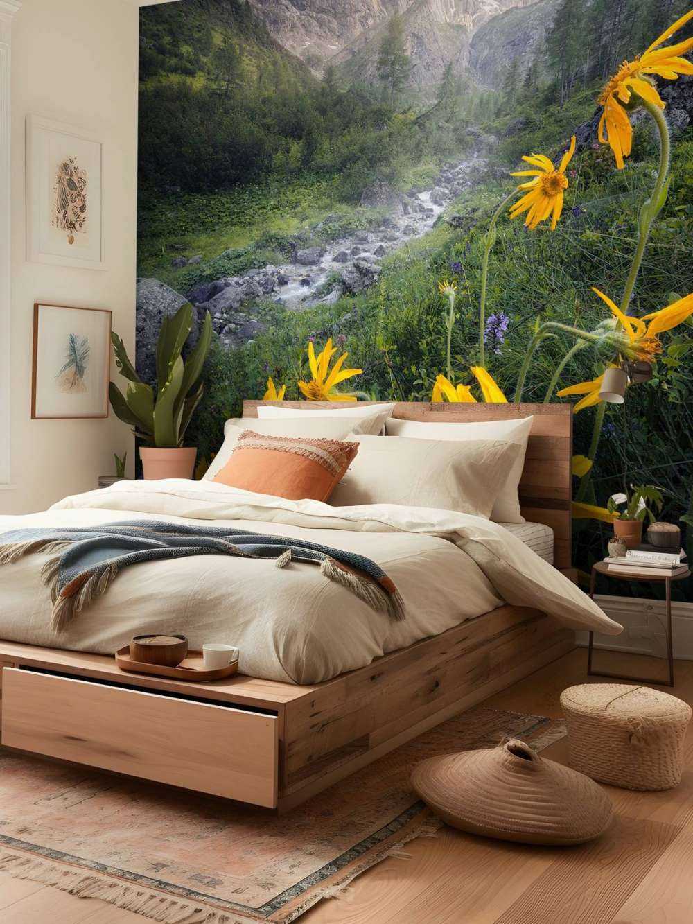 Fleurs alpines gelées dans la vallée de montagne