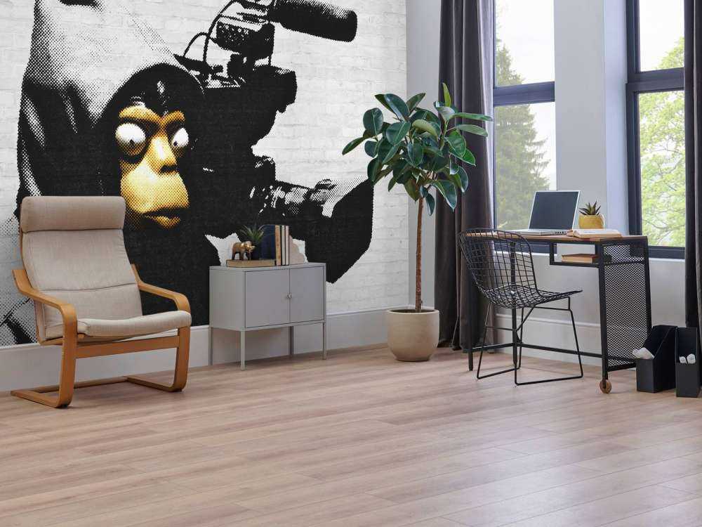 Banksy - ETTGS monkey, white bricks