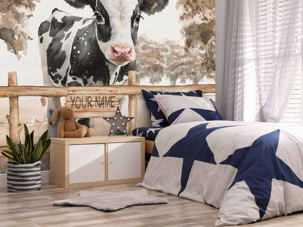 Jeune vache dans un pré taupe