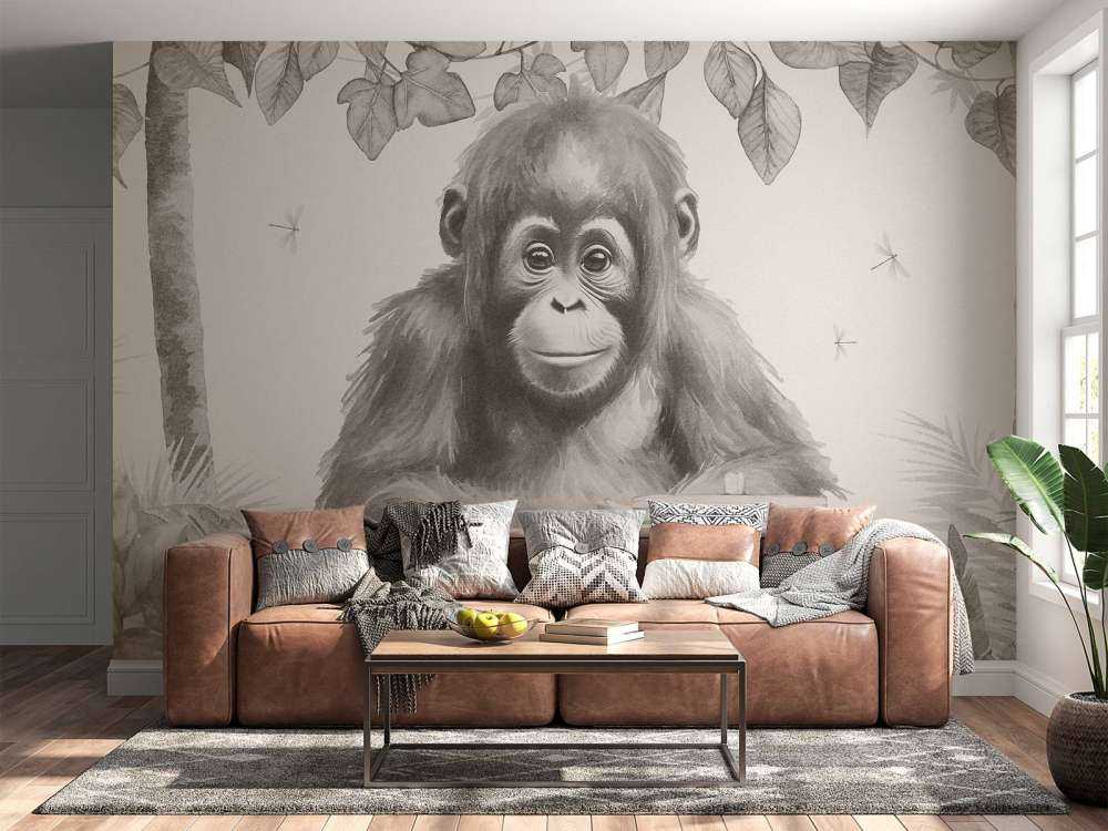 Bébé orang-outan dans la jungle beige