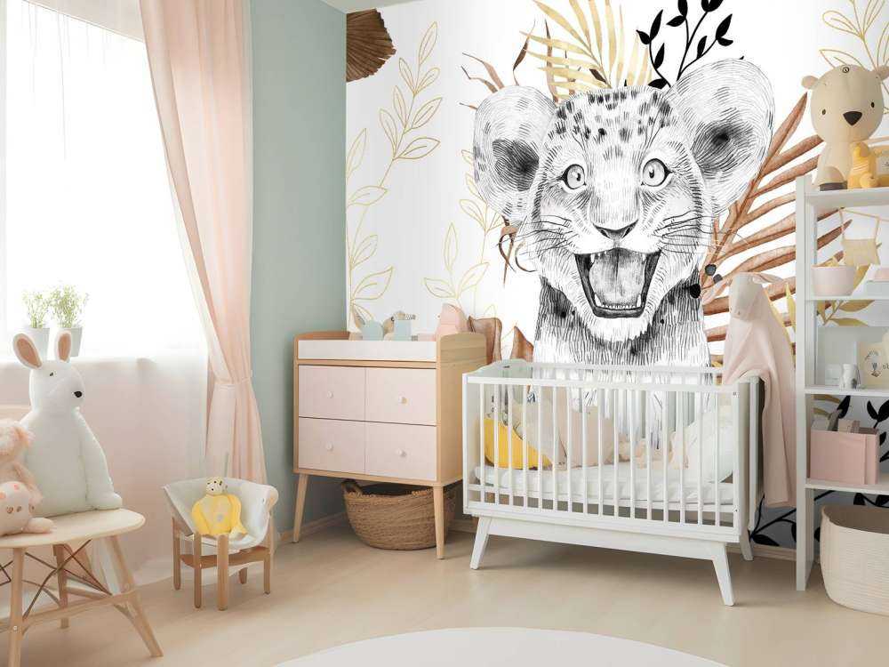 Bébé lion feuillage marron et or