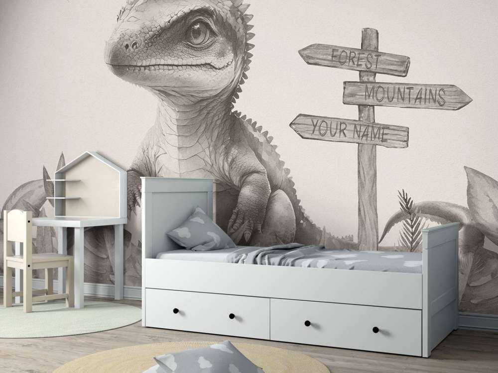 Bébé spinosaure dans la jungle beige