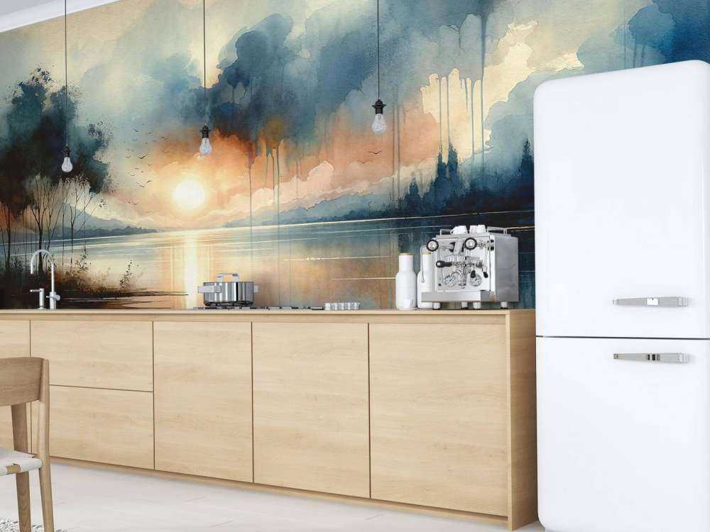 Lac abstrait à l'aquarelle