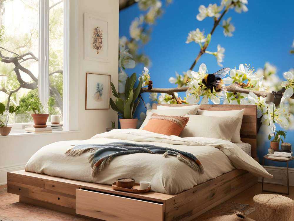 Bourdon avec des fleurs blanches