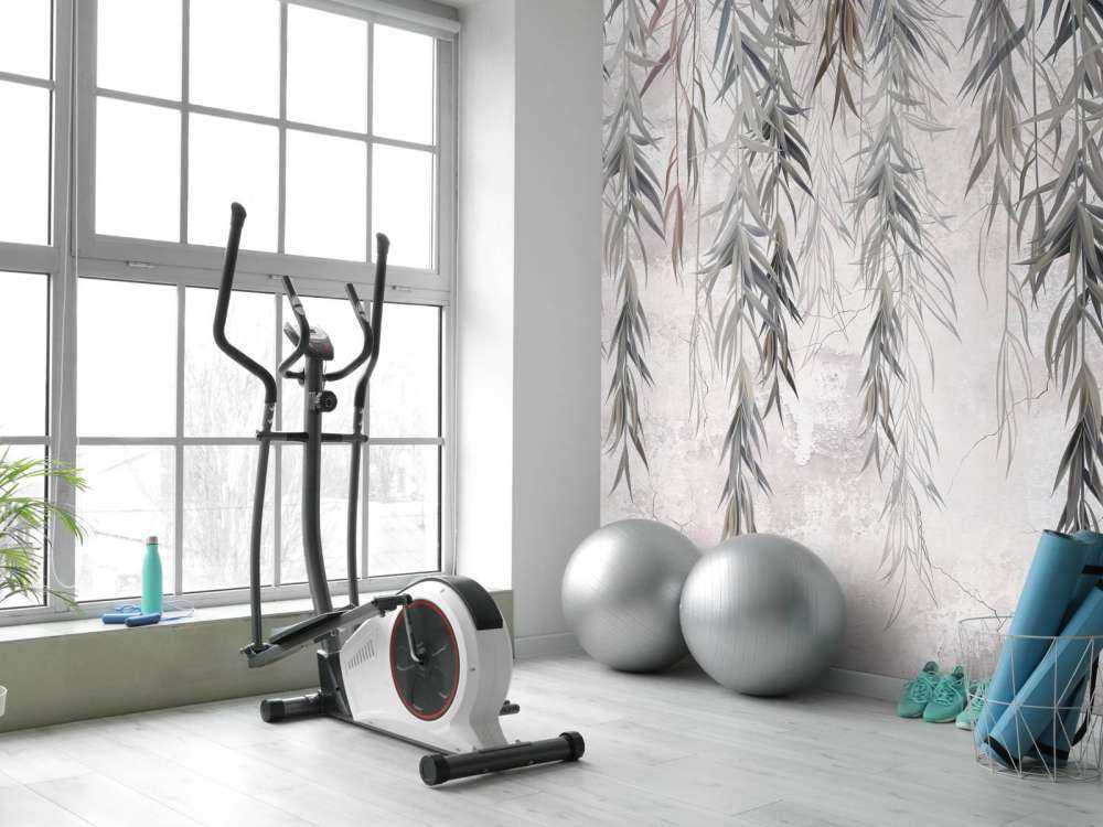 Branches suspendues sur un mur en béton