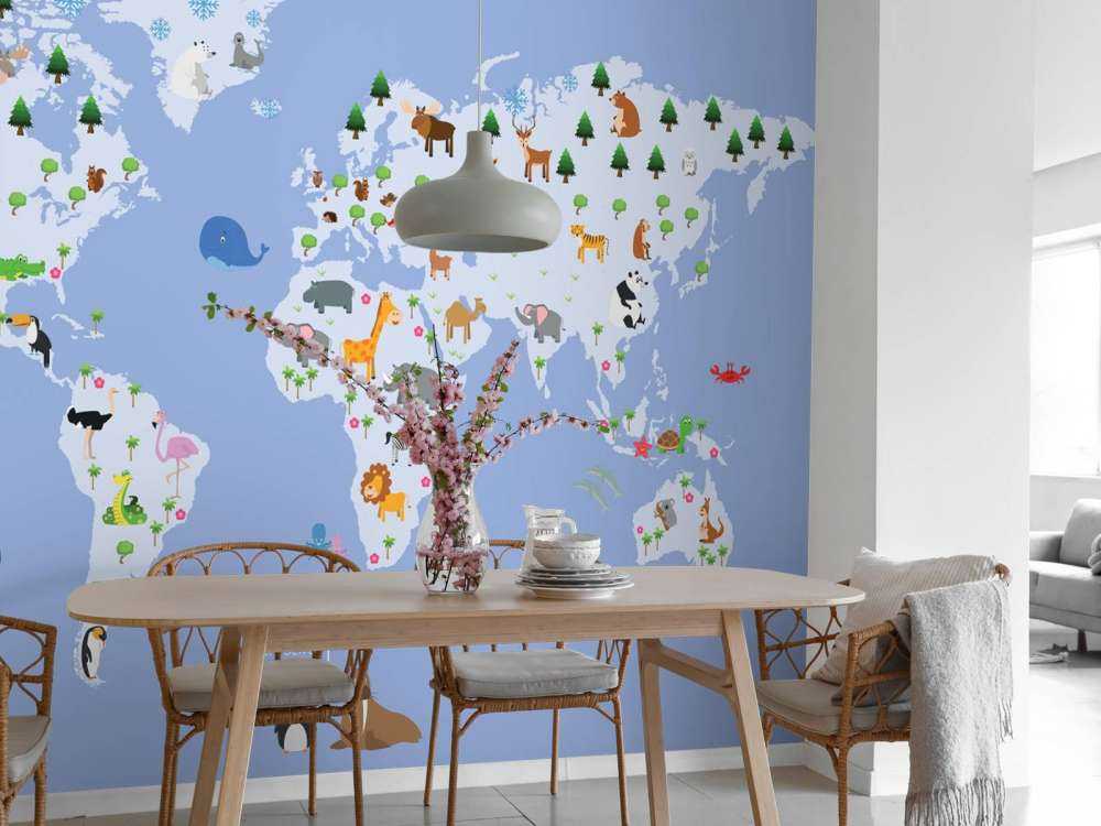 Carte du monde pour les enfants sur fond bleu
