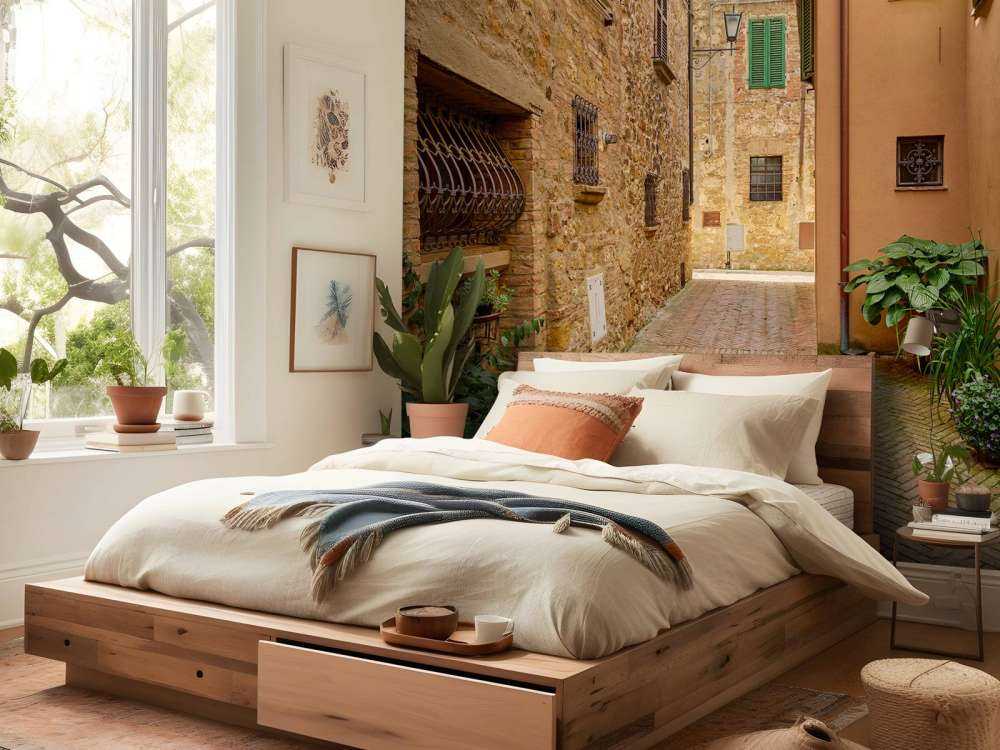 Rue avec des plantes et des fleurs