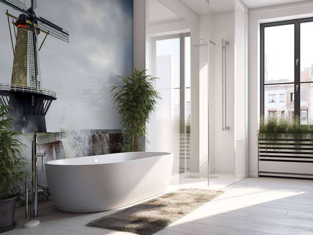 Moulin avec des vagues de tempête